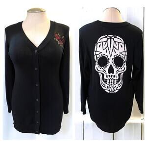 Torrid 2 (2X 18/20) Skull Tattoo Embroidered Roses Boyfriend Punk Goth Cardigan